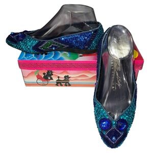 Beverly Feldman Frankie and Baby Sequined Beaded Studded Flats Women's 7 Blue